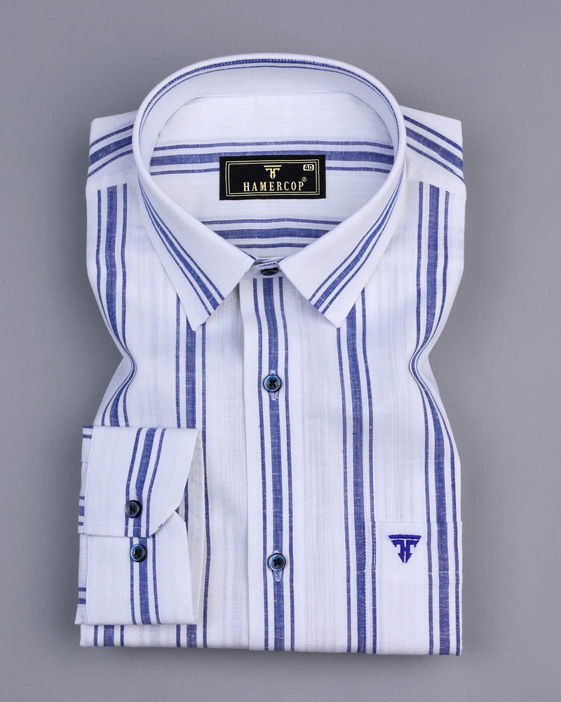 White With Blue Stripe Linen Cotton Formal Shirt