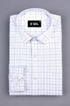 White with olive green and light brown line check shirt