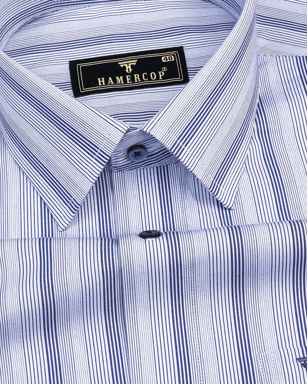 NavyBlue Barcode Stripe Formal Cotton Shirt