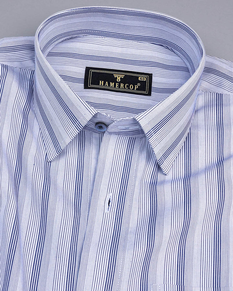 NavyBlue Barcode Stripe Formal Cotton Shirt