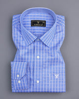 Jiron Blue With White Check Formal Cotton Shirt