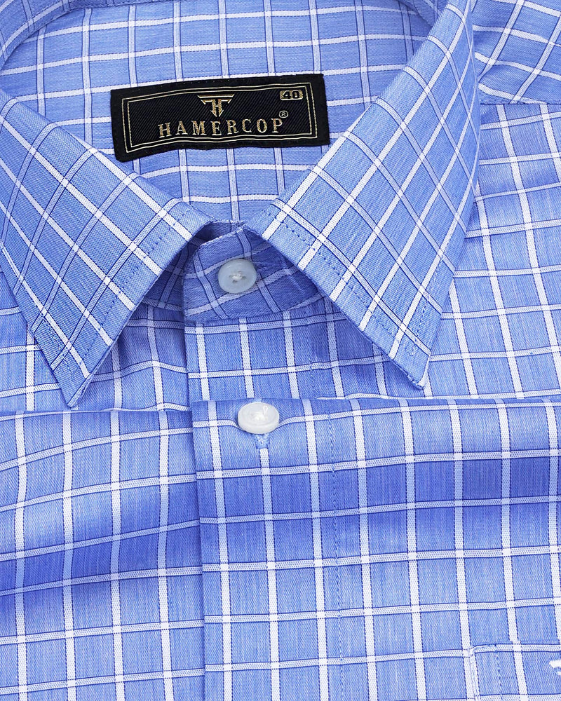 Jiron Blue With White Check Formal Cotton Shirt