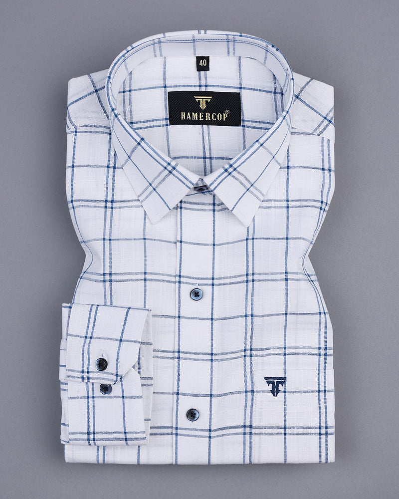White With Blue Check Linen Cotton Formal Shirt