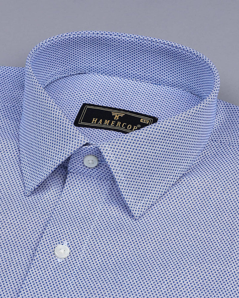 Everest Blue With White Dobby Textured Cotton Shirt