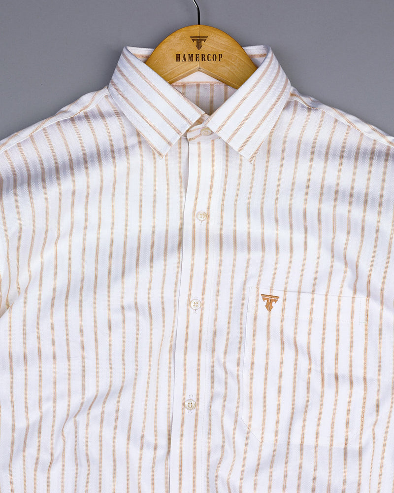 Moral White With Cream Pin Stripe Dobby Cotton Shirt