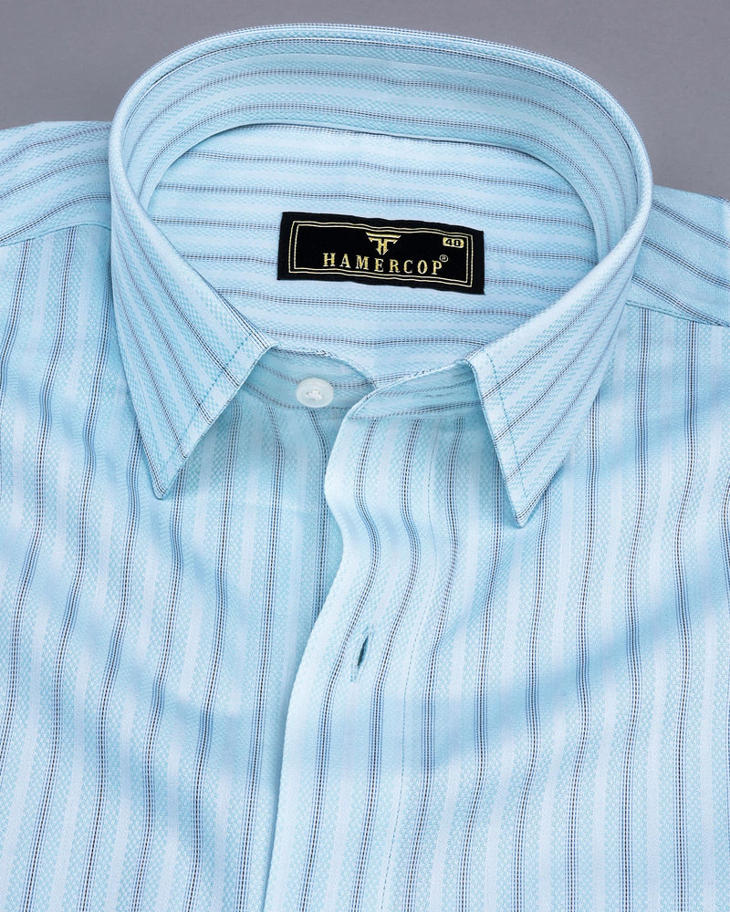 Moral SkyBlue With Blue Pin Stripe Dobby Cotton Shirt