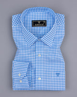 Light Blue With White Yarn Dyed Check Oxford Cotton Shirt