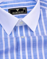Crozet Blue With White Stripe Linen Cotton Designer Shirt