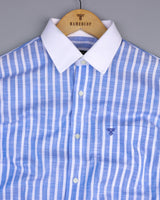 Crozet Blue With White Stripe Linen Cotton Designer Shirt