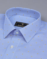 SkyBlue Houndstooth With Yellow Jacquard Dobby Cotton Shirt