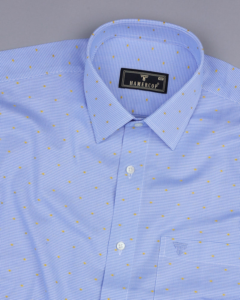 SkyBlue Houndstooth With Yellow Jacquard Dobby Cotton Shirt