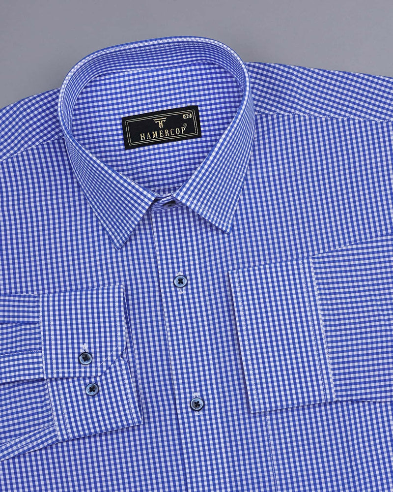 Blue With White Ghingham Check Seersucker Cotton Shirt