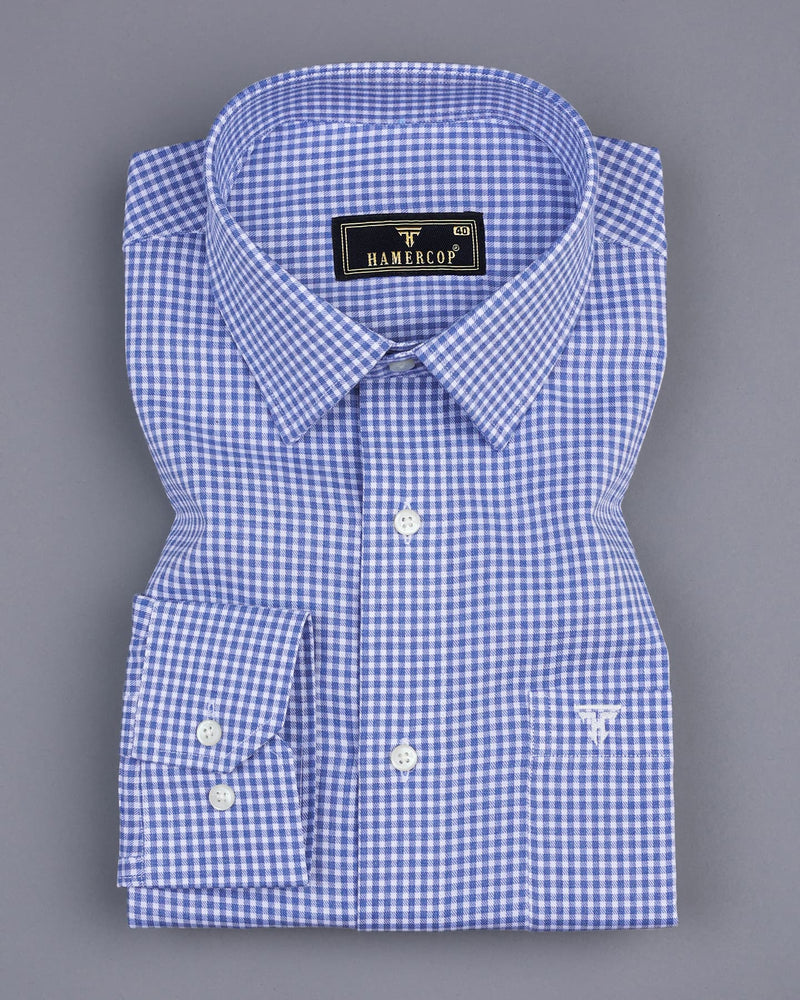 SkyBlue With White Plaid Flannel Small Twill Check Cotton Shirt
