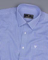 SkyBlue With White Plaid Flannel Small Twill Check Cotton Shirt