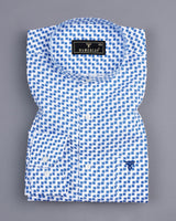 Blue Cubic Printed White Linen Cotton Shirt