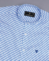 Blue Cubic Printed White Linen Cotton Shirt