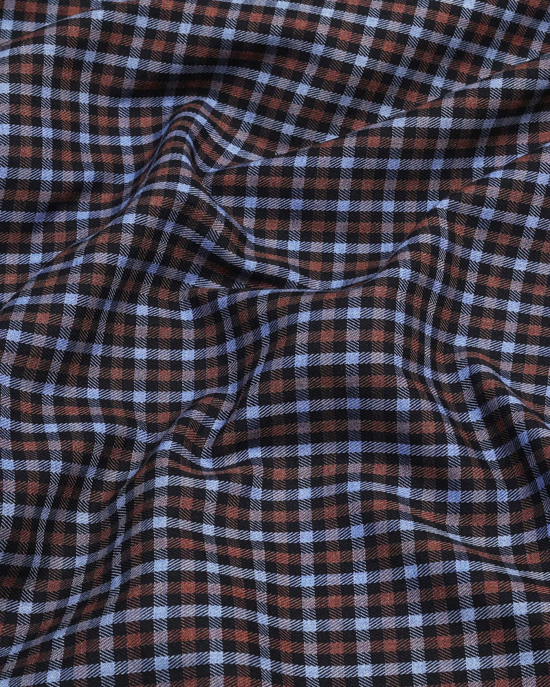 Brown With SkyBlue Twill Gingham Check Cotton Shirt