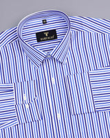 Blitar Blue With White Multistriped Formal Cotton Shirt