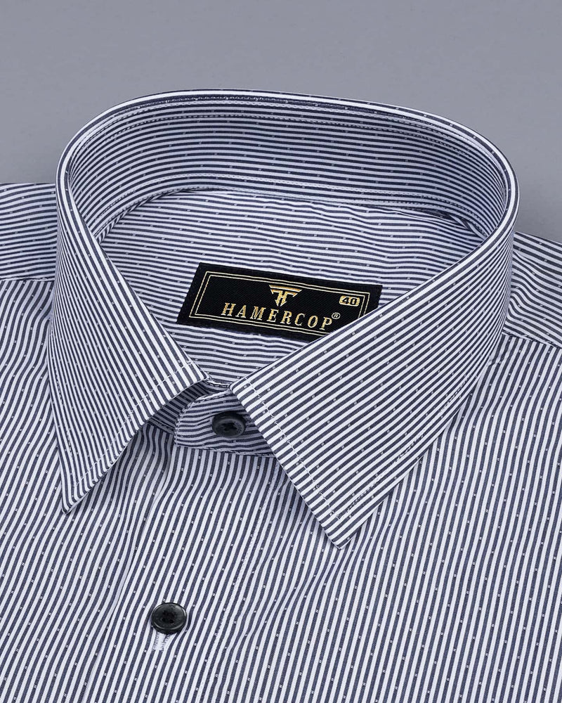 Gray With White Dotted Stripe Formal Cotton Shirt