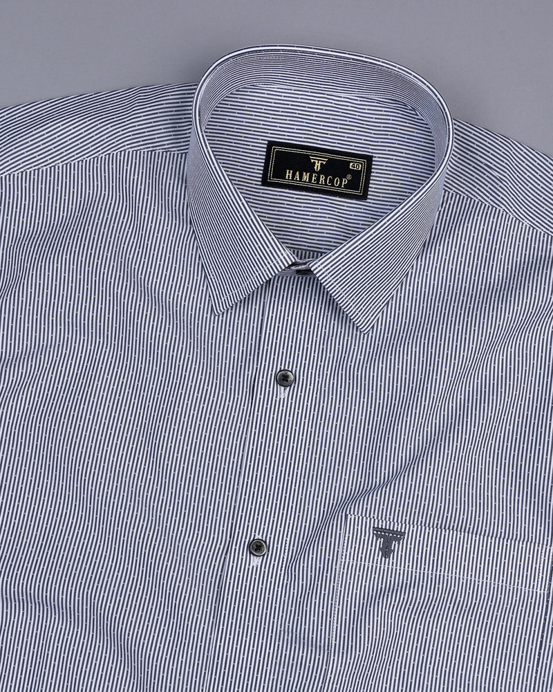 Gray With White Dotted Stripe Formal Cotton Shirt