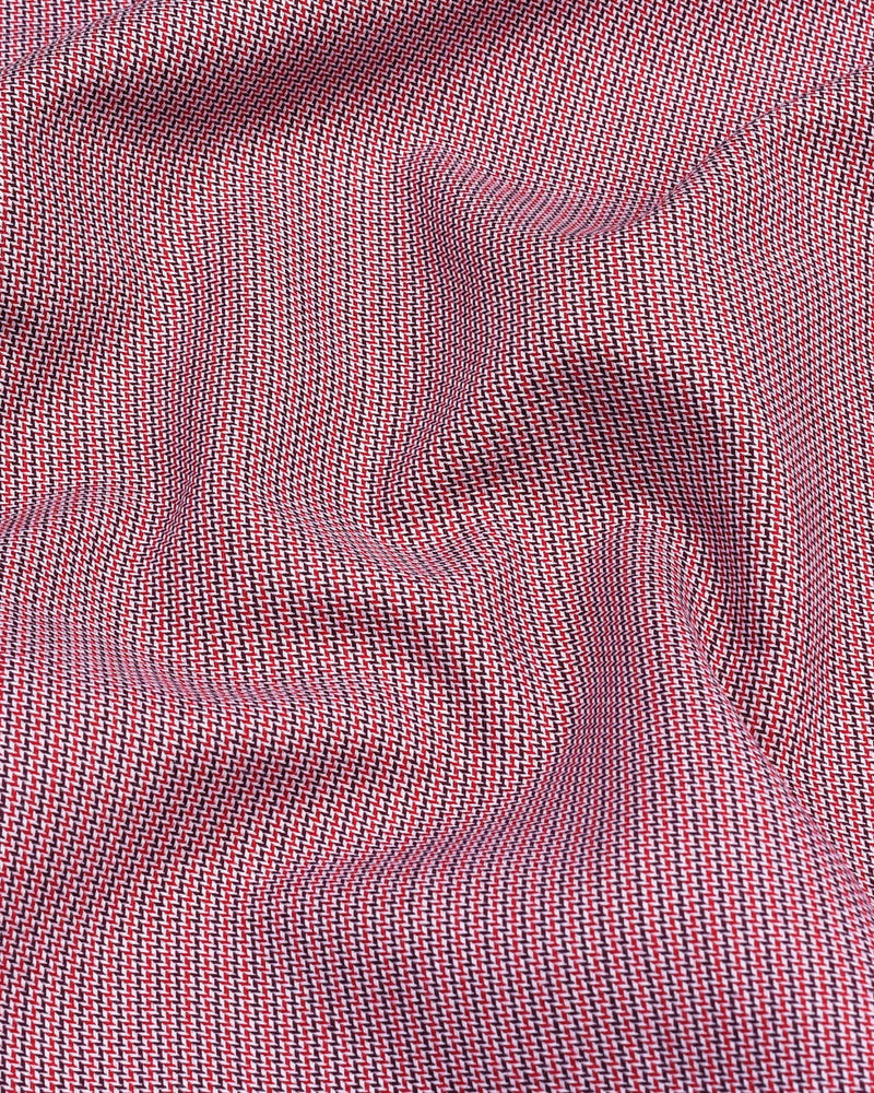 Red And Blue Zigzag Houndstooth Dobby Smooth Cotton Shirt