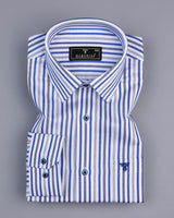 Zifi Blue With Black Stripe Amsler Cotton Formal Shirt