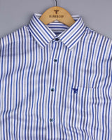 Zifi Blue With Black Stripe Amsler Cotton Formal Shirt