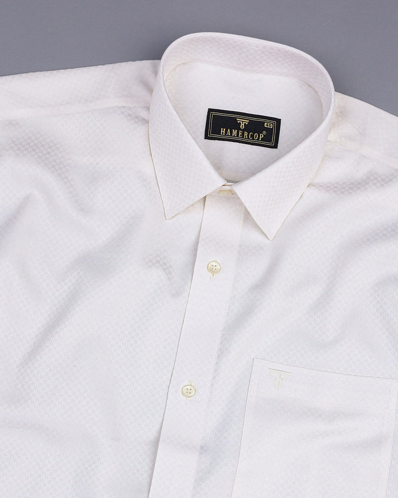 Creamish White Self Checked Jacquard Dobby Cotton Shirt