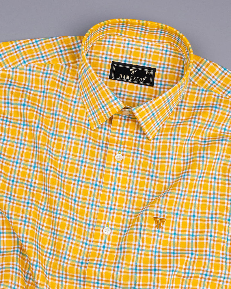 Turmeric Yellow Yarn Dyed Check Formal Cotton Shirt