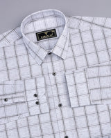 Tornade Gray With Black Check Formal Cotton Shirt