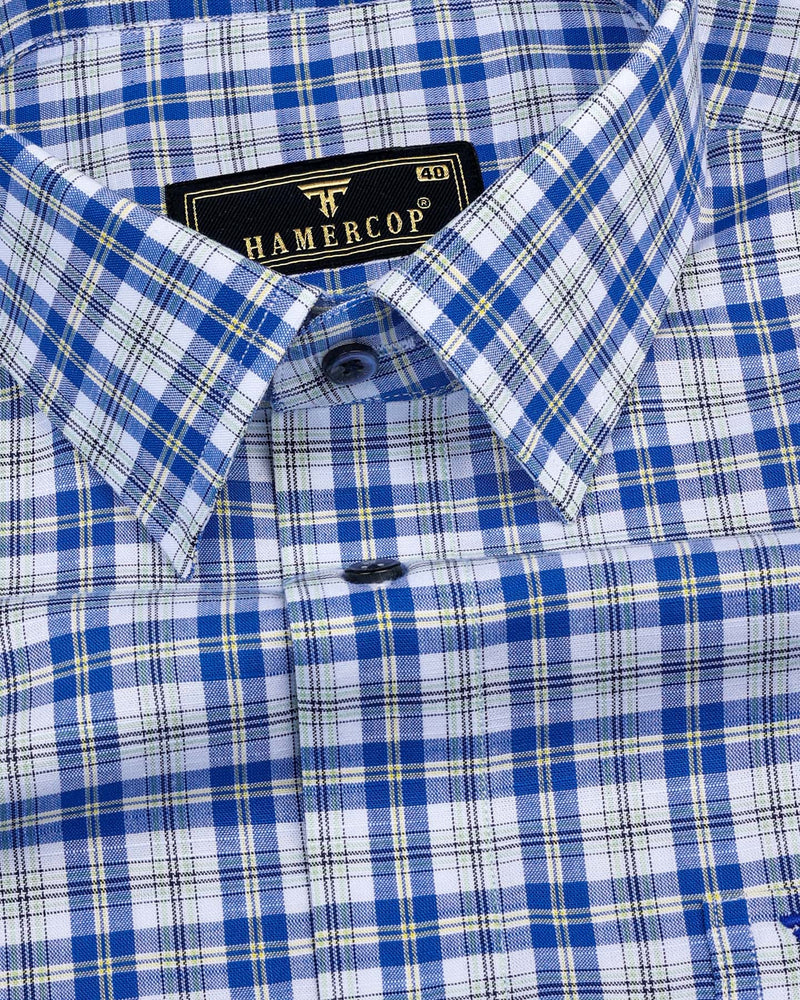 Janus Blue With White Check Formal Cotton Shirt