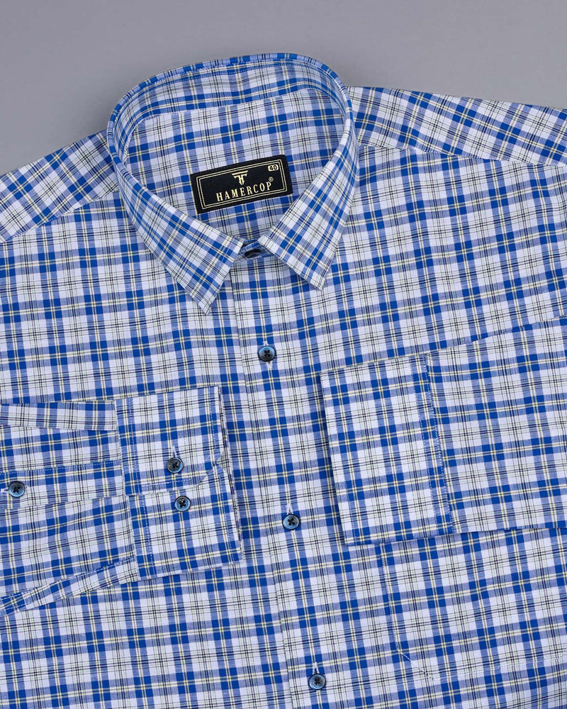 Janus Blue With White Check Formal Cotton Shirt