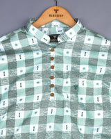Retro Green Sudoku Check Printed Cotton Shirt Style Kurta