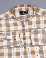 Retro Cream Sudoku Check Printed Cotton Shirt Style Kurta