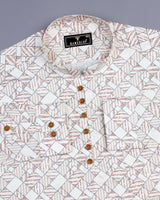 Lucas Cream With Brown Block Printed Cotton Shirt Style Kurta