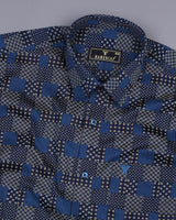 Prussian Blue Block Art Printed Premium Cotton Shirt