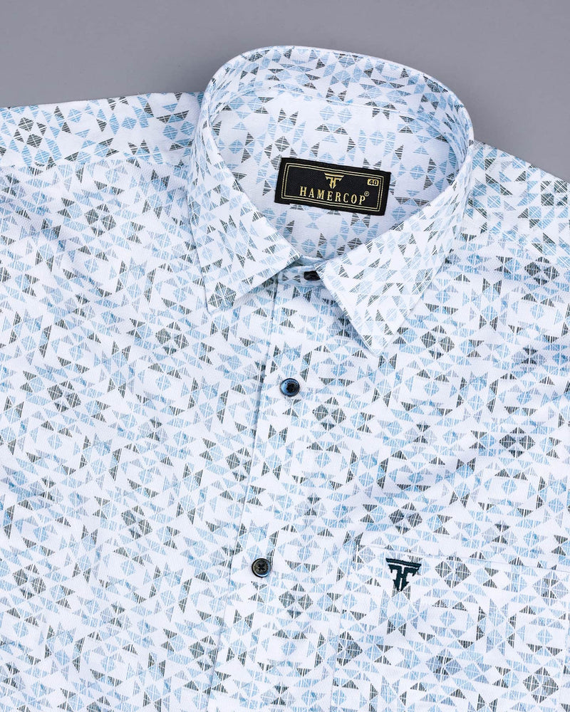 Olivitti Blue Geometrical Printed Premium Dobby Cotton Shirt