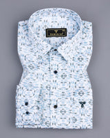 Olivitti Blue Geometrical Printed Premium Dobby Cotton Shirt