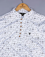 Olivitti Gray Geometrical Printed Dobby Cotton Shirt Style Kurta
