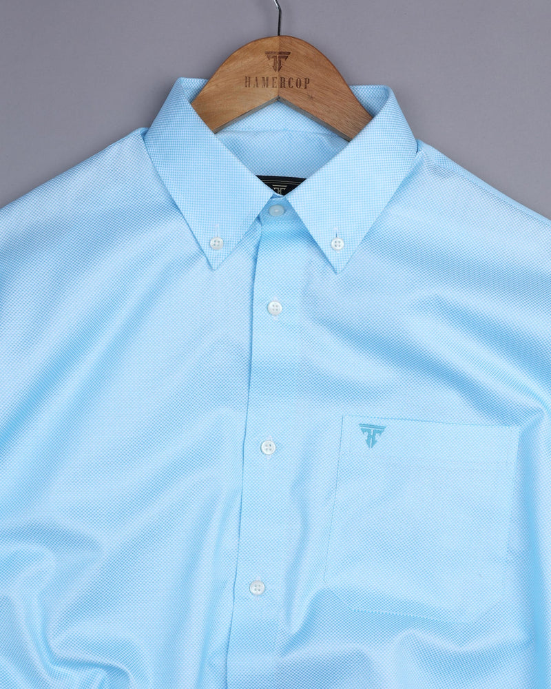 Vasaka Aqua Blue And White Micro Square Check Shirt