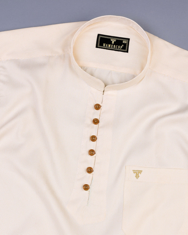 Cream Zoho Small Dobby Textured Shirt Style Kurta