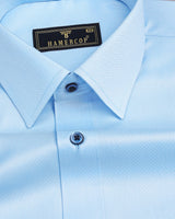 Light SkyBlue Solid Dobby Texture Formal Shirt