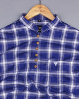Sparko Blue With White Twill Check Cotton Shirt Style Kurta