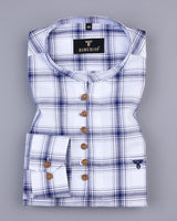 Sparko White With Blue Twill Check Cotton Shirt Style Kurta