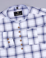 Sparko White With Blue Twill Check Cotton Shirt Style Kurta