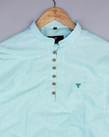 Zippa Green And White Stripe Oxford Cotton Shirt Style Kurta