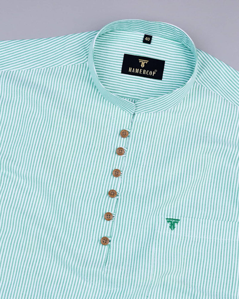 Zippa Green And White Stripe Oxford Cotton Shirt Style Kurta