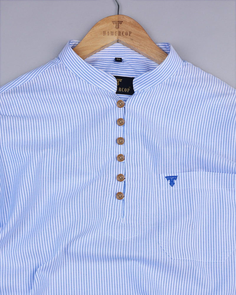 Zippa Blue And White Stripe Oxford Cotton Shirt Style Kurta
