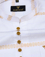 Golden Triangoli Weft Striped White Cotton Designer Shirt Style Kurta