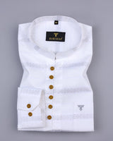 Silver Triangoli Weft Striped White Cotton Designer Shirt Style Kurta